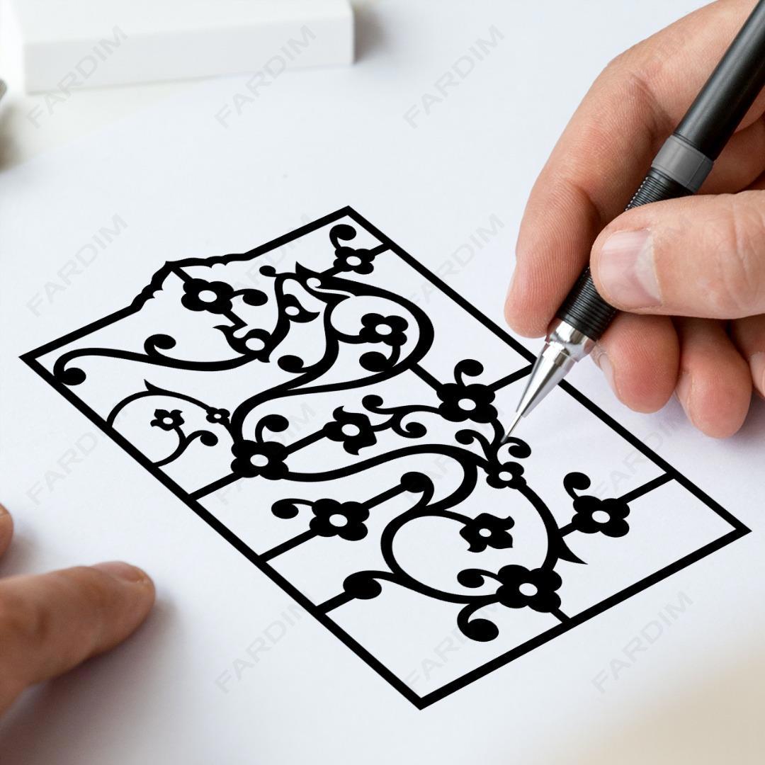 وکتور طرح نگاره قاب گل و مرغ کد A132458